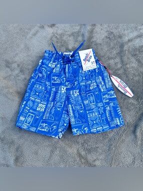NWT! Beach Bros Toddler Boys Quick Dry Blue Print Netted Swim Trunks - 3T